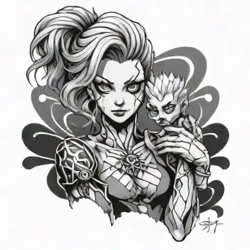 hisoka hunter x hunter girl holding tattoo design idea