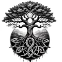 Celtic tree of life with Trinity knot intertwined in roots tattoo design idea