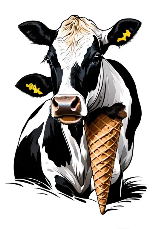 summer, ice cream cone, cow tattoo design idea