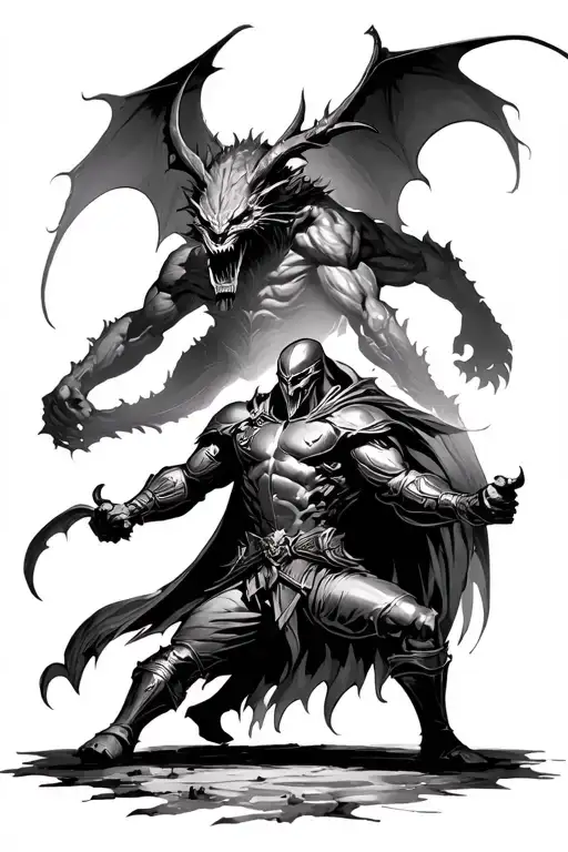 Dark Fantasy Knight fighting a Demon tattoo design idea