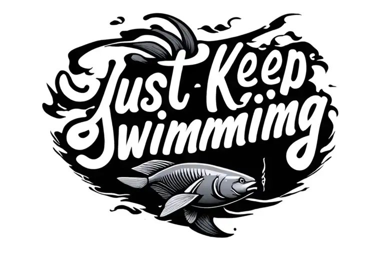 "Just Keep Swimming" "Just Keep Swimming" text tattoo design idea