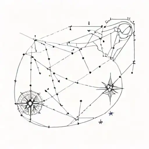 Tattoo on the back side of the leg for a seaman using compass and astronomical symbolic like constellations and/or moon tattoo design idea