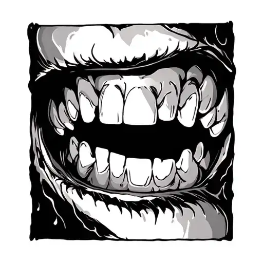 vampire teeth around knee tattoo design idea