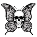 skull face inside butterfly wings spread wide tattoo design idea