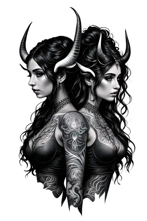 Taurus and Sagittarius woman posing together looking tattoo design idea