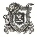 A shield with a lion crest surrounded by the CEO's favorite principles tattoo design idea