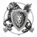 A shield with a lion crest surrounded by the CEO's favorite principles tattoo design idea