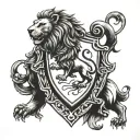 A shield with a lion crest surrounded by the CEO's favorite principles tattoo design idea