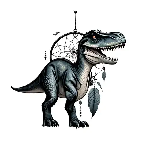 cute Dinosaur tattoo for forearm with a dream catcher or subtle designs for women tattoo design idea