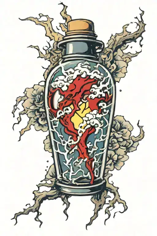 Lightning in a heart shaped bottle tattoo design idea