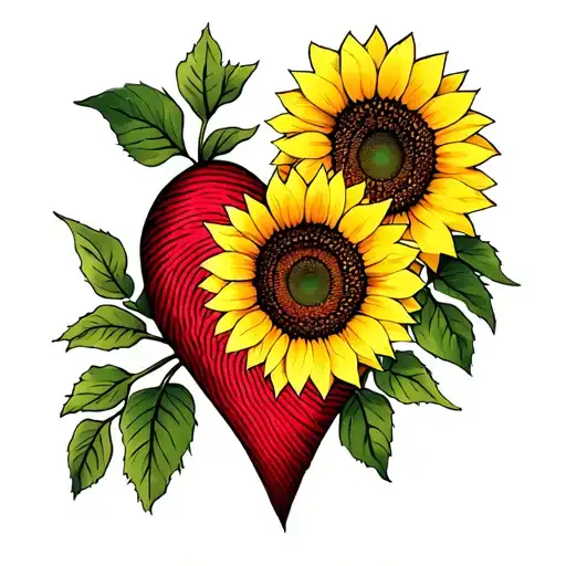 heart shaped fingerprint with sunflower tattoo design idea
