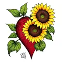 heart shaped fingerprint with sunflower tattoo design idea