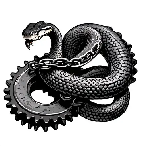 snake wrapped around a sprocket with a chain  tattoo design idea