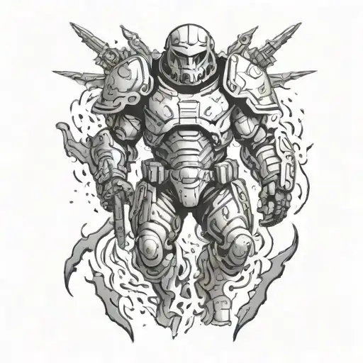 Doom Slayer surrounded tattoo design idea