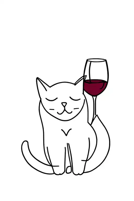 cat with wine glass tail tattoo design idea