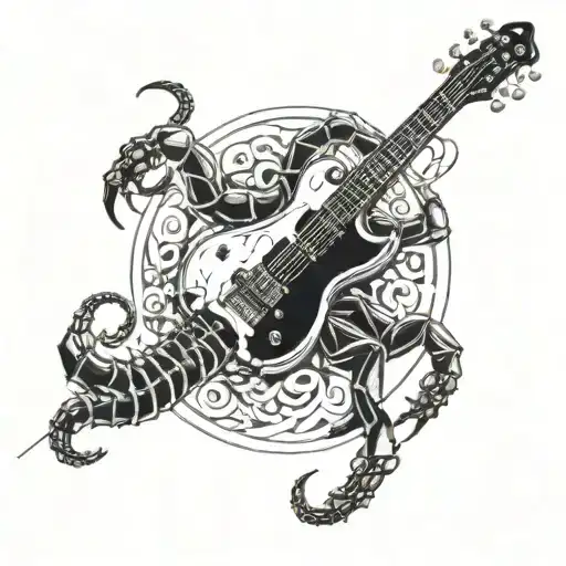 scorpion plays electro guitar tattoo design idea
