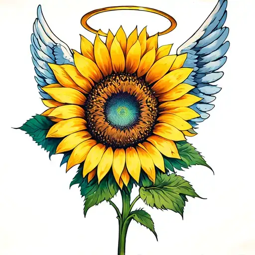 sunflower, angel wings, halo, you are my sunshine tattoo design idea