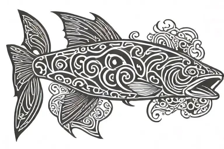 salmon being eaten tattoo design idea