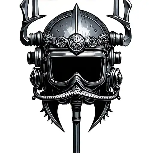 Trident of Poseidon diver helmet tattoo design idea