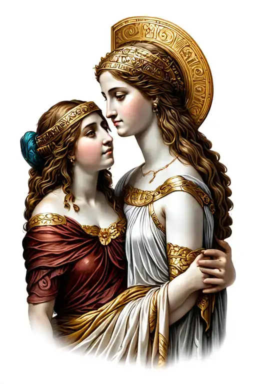 Family In Greek goddess Athena and Hestia tattoo design idea