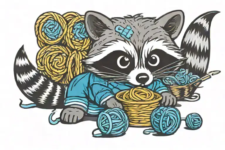 raccoon crocheting yarn tattoo design idea