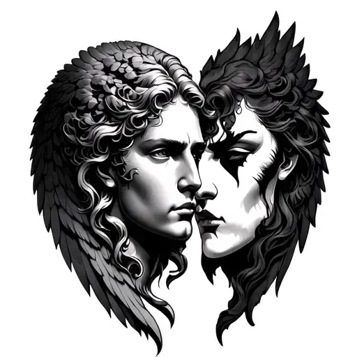 angel faces good vs evil tattoo design idea