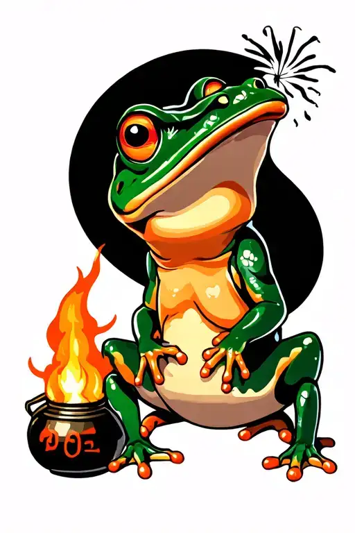 Japanese frog sitting on ignited bomb tattoo design idea
