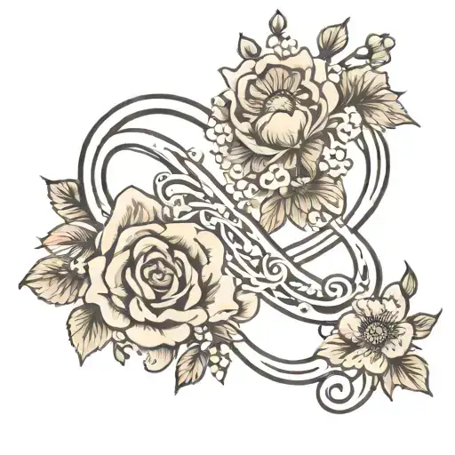 infinity symbol intertwined with november and march birth flowers tattoo design idea