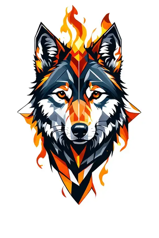 wolf in front of fire tattoo design idea