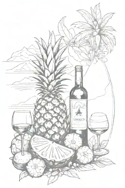 pineapple, mountains, wine glass, newspaper, tuna, dog paw tattoo design idea