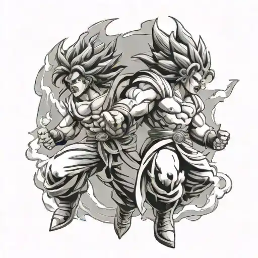 broly fighting 80s tattoo design idea