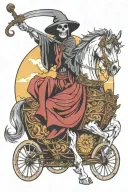 grim reaper in a gypsy caravan tattoo design idea