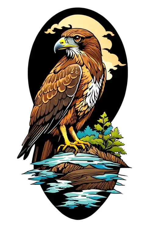 red tail hawk heavenly landscape tattoo design idea