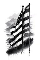 distressed american flag with mountains tattoo design idea