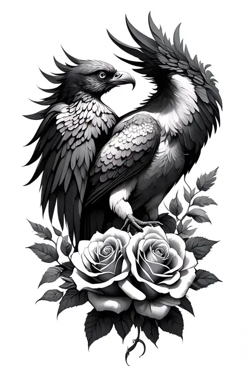 phoenix and roses tattoo design idea