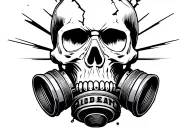 postapocaliptic death skull wearing broken gas mask tattoo design idea