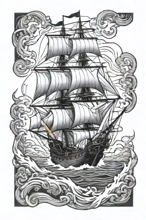 ship burning sails tattoo design idea