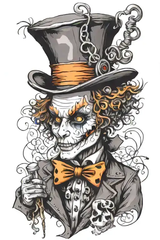 cut mad hatter voodoo doll tattoo design idea