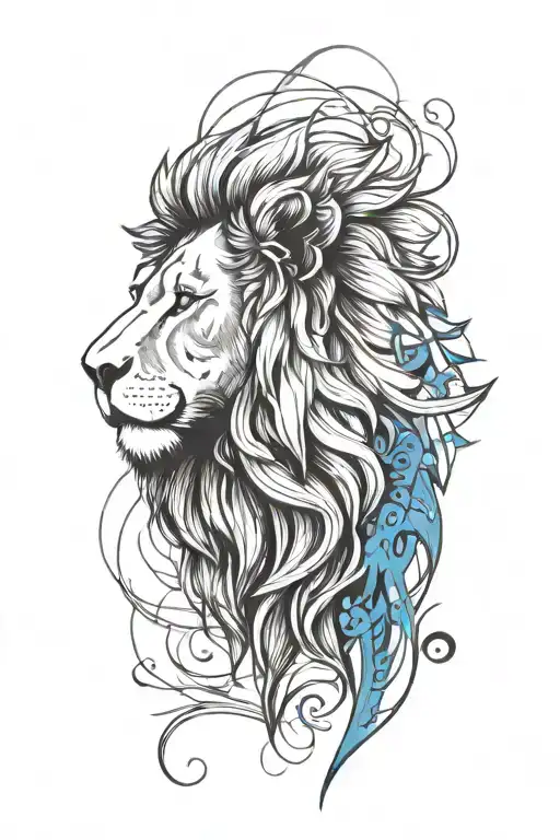 Minimalist lion with electric blue eyes tattoo design idea
