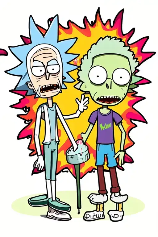 New school rick and morty together cartoon tattoo design idea