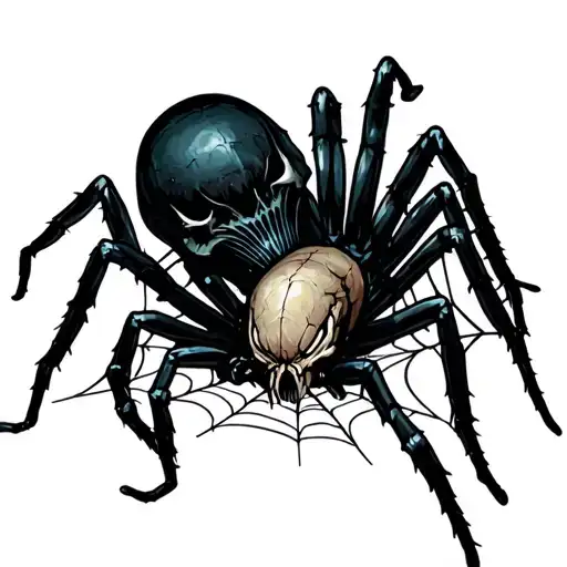 spider with spider on the web crawling with grimreaper under it tattoo design idea