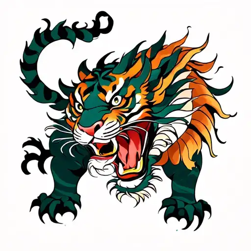 Asian dragon fighting tiger tattoo design idea