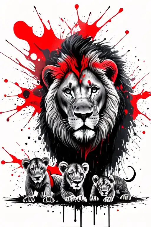 lion and 3 cubs tattoo design idea