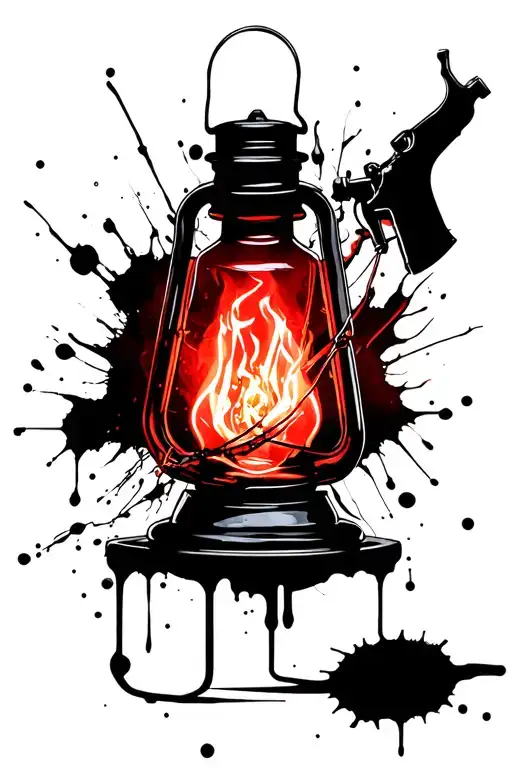 "Firelight Tattoo & Piercing" oil lamp with tattoo gun tattoo design idea