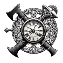 Celtic pattern, Axis Ride, Axis Movement, Mototematics, motorcycle, motorcycle, axes, clock, motorcycle club tattoo design idea