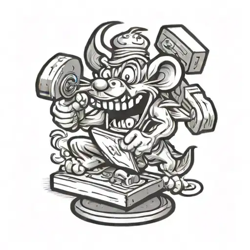rat fink hammering anvil tattoo design idea