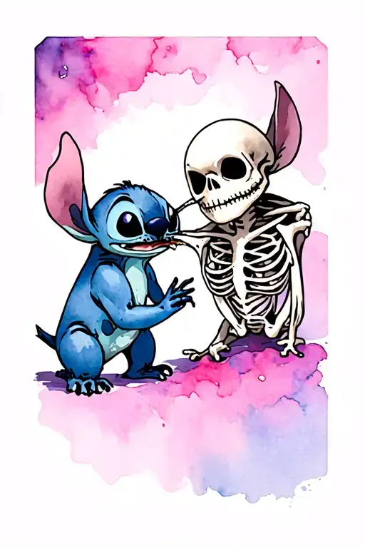 stitch from lilo and stitch biting jack skeleton from nightmare before Christmas  tattoo design idea