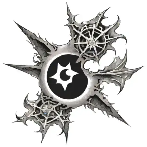 chaos star dissolving into a yin Yang tattoo design idea