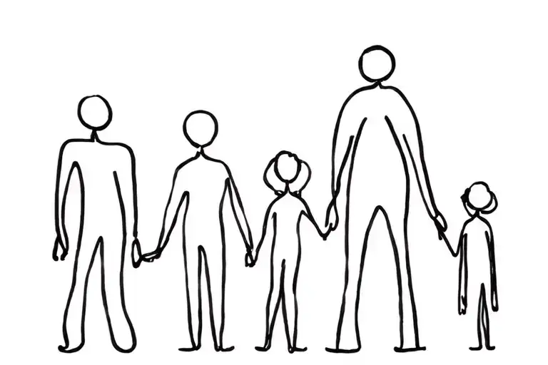 stick figure family of five with dad and mon two boys and one girl  tattoo design idea