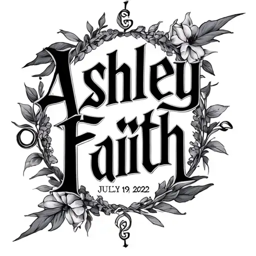 The words Ashley Faith in the middle of Roman numerals for July 19, 2022 tattoo design idea